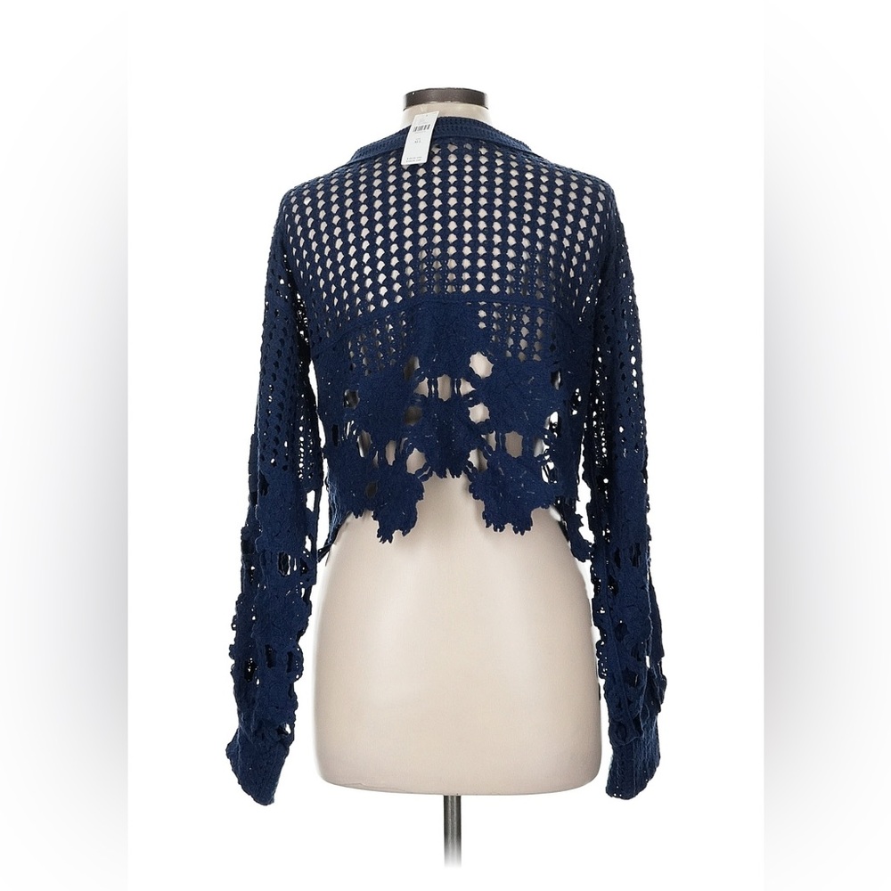 Anthropologie Eyelet Crochet Top in Navy, layering, festival boho layer - Picture 2 of 8